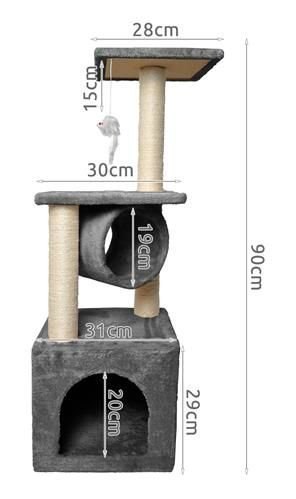 Šedé škrabadlo pro kočky věž 90cm Pelíšek plyšový Domeček Strom 00009480